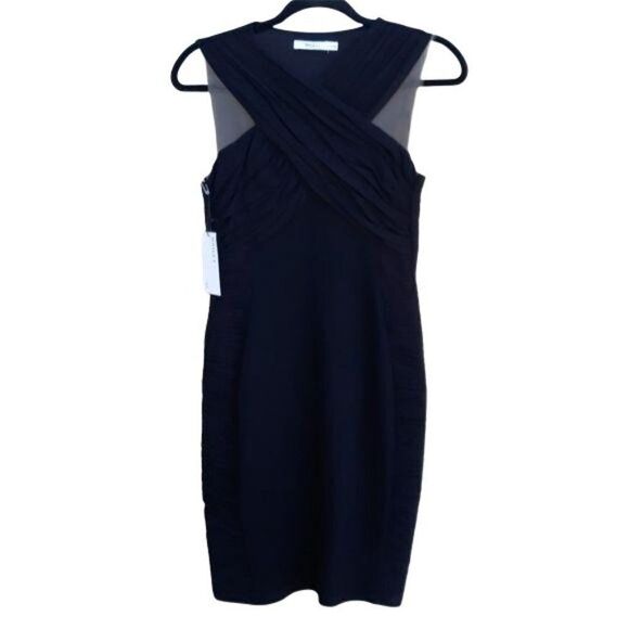 Bailey 44 Thrill Ride Dress Bodycon Halter Mesh Gathered Ruched Crisscross Sz S - Picture 4 of 15